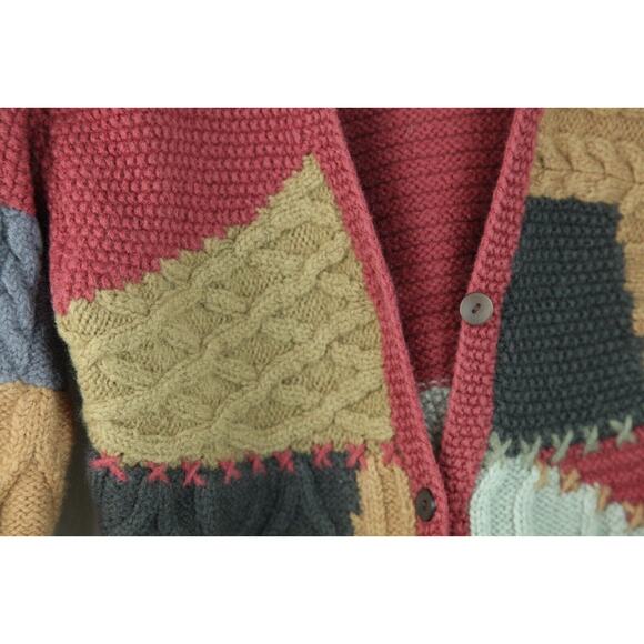 Vintage XS S Cardigan Cable Knit Patchwork Chunky Cottagecore Whismsigoth Cozy - Picture 6 of 12